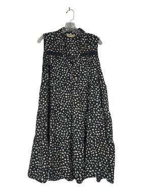 Style U Dress Women's XL Black White Patterned V Neck Tiered Sleeveless Button